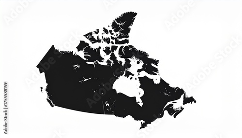 Black and White Silhouette Map of Canada, Detailed Outline of Canadian Provinces and Territories