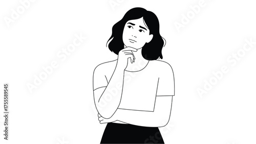 Thoughtful young woman with hand on chin contemplating a decision