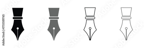 Elegant fountain pen nibs in black, grey, and outline style,Fountain pen nib isolated on white background, vector illustration design for writing