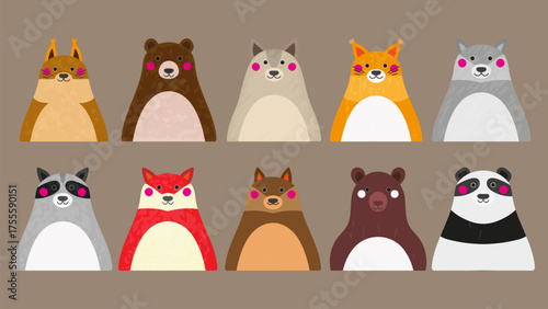 animals avatars vector flat set