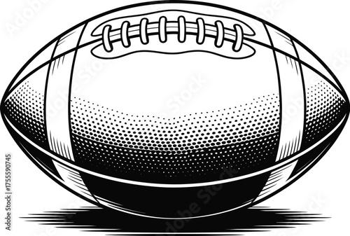 Classic American football rendered in bold black and white graphic style
