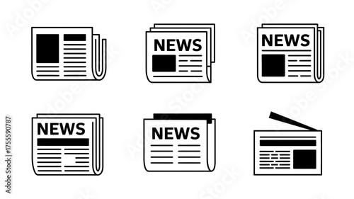 Collection of simple newspaper icons representing daily news and information.