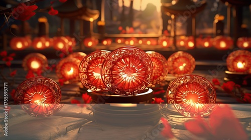Luminous spheres in an evocative setting creating a warm, festive atmosphere