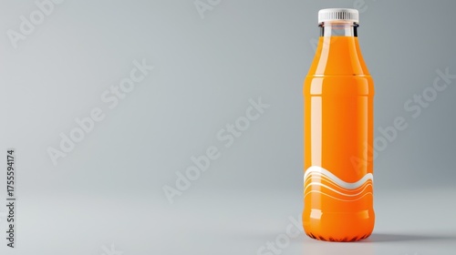 Bright Orange Beverage Bottle with Smooth Design on Plain Background for Refreshing Beverage Advertising and Marketing