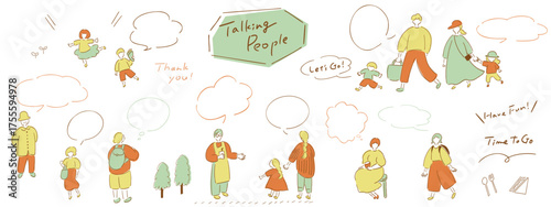 コミュニケーション_アースカラーVer.手書きイラスト＆吹き出し＆テキスト｜Talking People	
