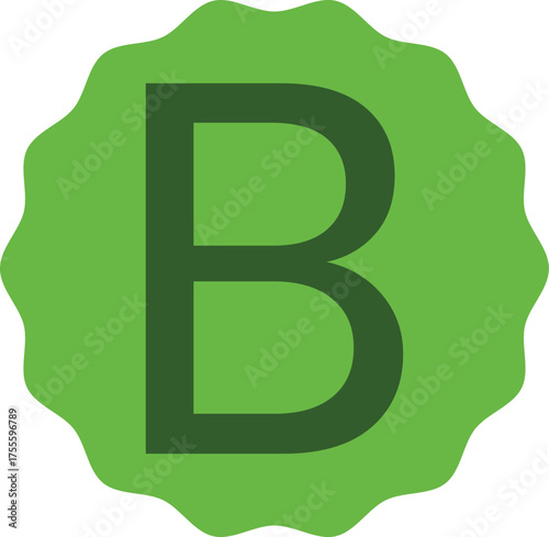 Stylish green letter B placed inside a soft light green circular frame. Perfect EPS vector for logos, education graphics, typography art, and creative alphabet illustrations. Clean and modern design.