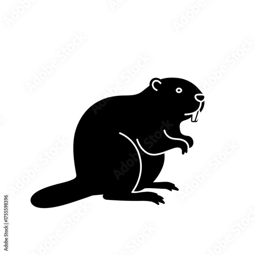 Beaver silhouette vector icon representing nature and wildlife. A simple black and white graphic illustration of a rodent animal for design projects