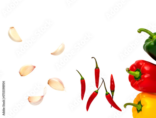 Wallpaper Mural Set of garlic and peppers, chilli isolated on png background Torontodigital.ca