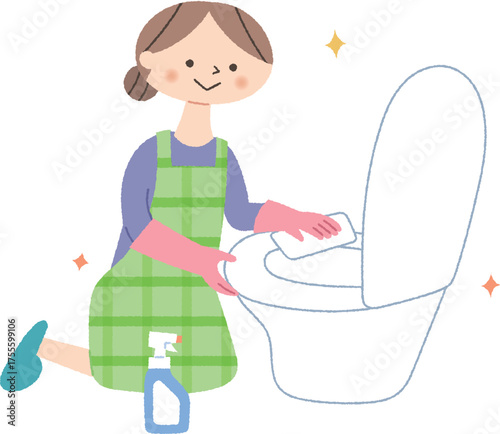 トイレを磨く女性