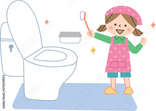 トイレ掃除をする女の子