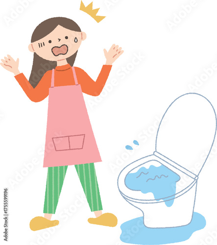 トイレの水が溢れて困る女性
