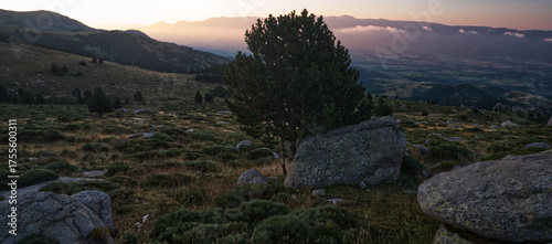 Early morning view from Cabane Serrat del Freser in Pyrenees mountains in France