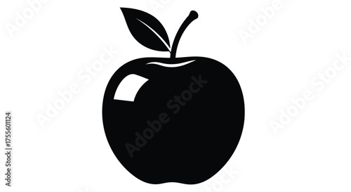Vector illustration of black apple silhouette, symbolizing fruit, food, health, or knowledge