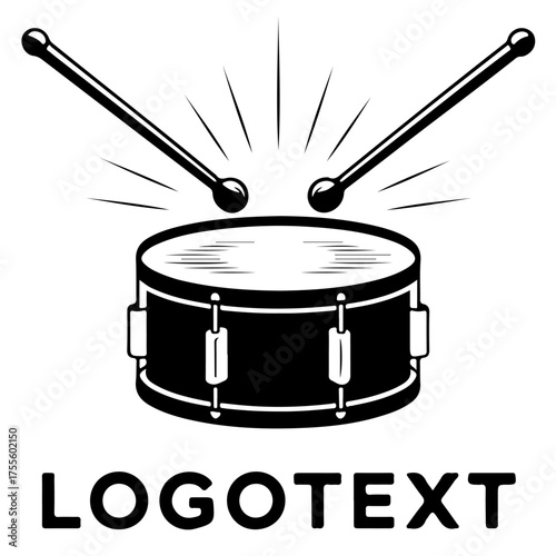 Drum with drumsticks isolated on white background, musical instrument concept design