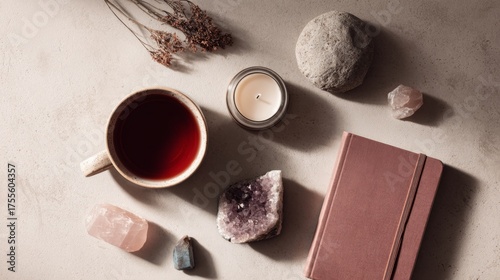 Minimal flat lay of wellness items