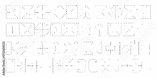 Abstract geometric shapes composed of dashed lines and varying shades of gray on a white background