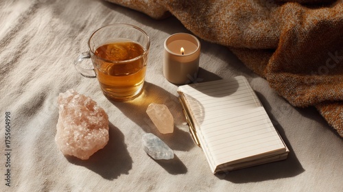 Minimal flat lay of wellness items