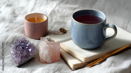 Minimal flat lay of wellness items