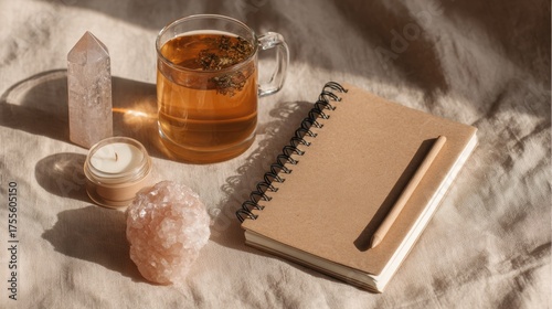 Minimal flat lay of wellness items