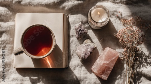 Minimal flat lay of wellness items