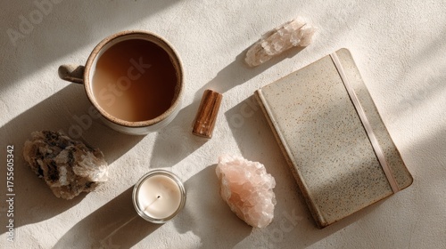 Minimal flat lay of wellness items