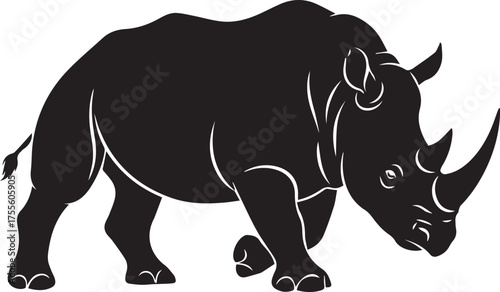 Powerful silhouette of a black rhinoceros charging with sharp horns majestic wildlife creature