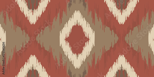Rustic Ikat Pattern Geometric Diamond Design in Earthy Red, Beige, and Brown for Textile Art