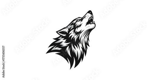 Illustration of a howling wolf head with detailed fur on a plain white background design element