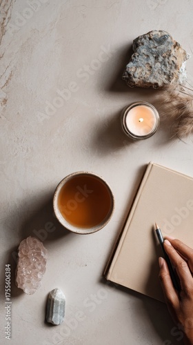 Minimal flat lay of wellness items