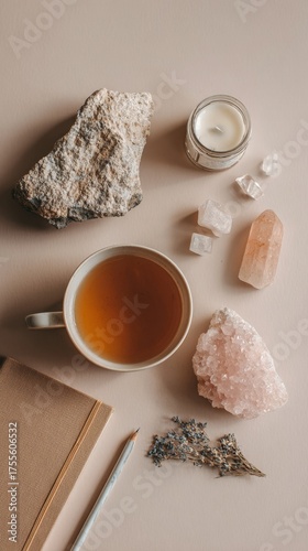Minimal flat lay of wellness items