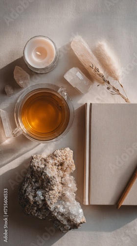Minimal flat lay of wellness items