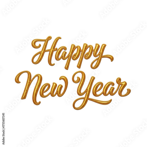 Golden happy new year text overlay with sparkle effect for festive celebrations isolated on transparent background