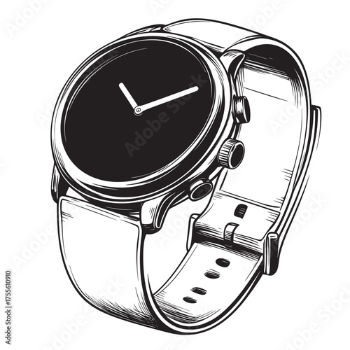 flat outline line art vector illustration of smartwatch with a sleek digital face