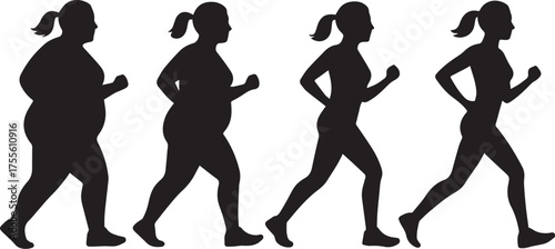 Woman Silhouette fitness transformation – Woman Weight Loss Progress Walking to Running