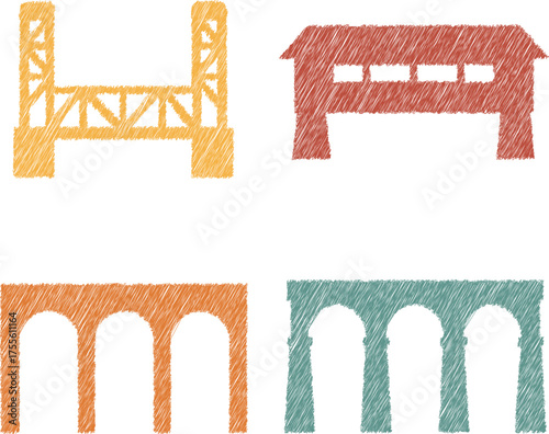 Bridge assortment featuring drawbridge beam and aqueduct arches