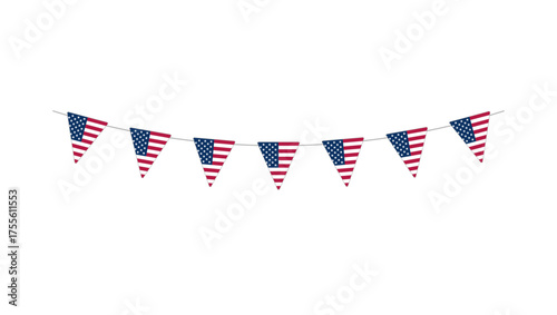 Hanging bunting or pennants with flag of USA