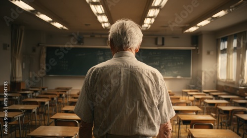 Old Teacher in Empty Classroom