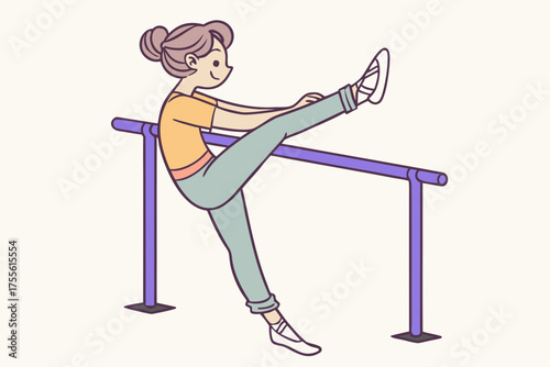 Cute girl doing ballet practice on a barre