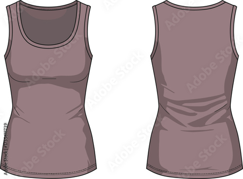 Vector illustration of sleeveless tank top front and back view, fashion flat design apparel template, casual clothing mockup isolated