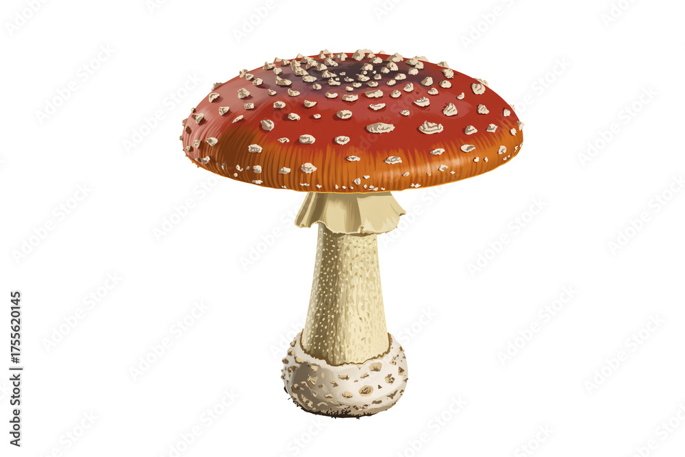 Obraz premium Amanita muscaria mushroom, striking red and white toadstool, vintage illustration