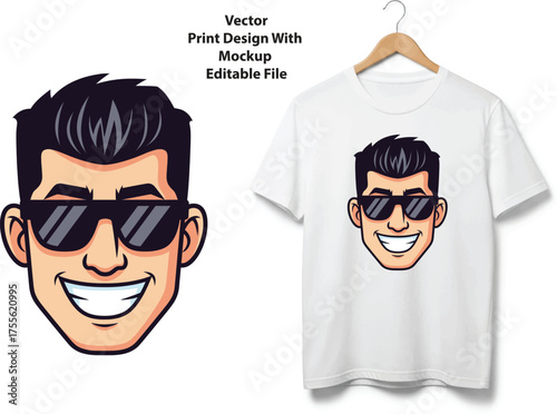 Cool cartoon man face with sunglasses vector illustration for t-shirt design vector