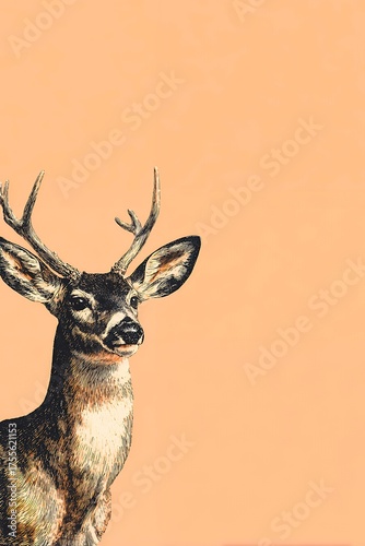 Stately Deer Stands Proud Against a Soft Peach Mid-Century Background