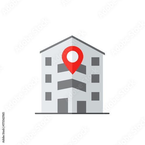 Modern building location marker, perfect apartment finder, real estate solutions, or property management app icon with a clean and professional design
