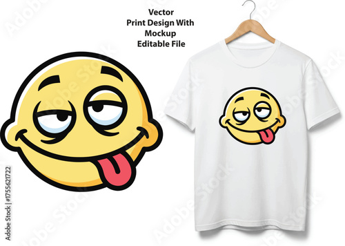 Funny wacky face emoji cartoon character vector illustration for t-shirt design vector