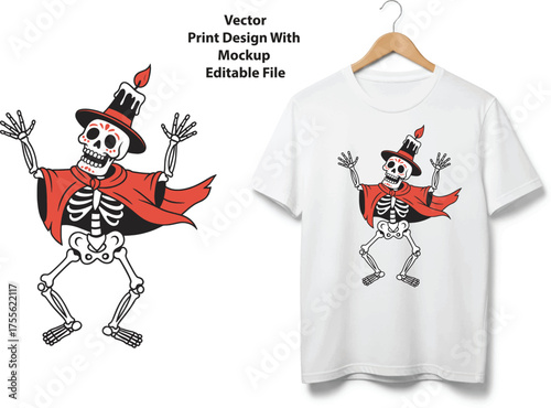 Fun skeleton character vector illustration for halloween t-shirt design vector