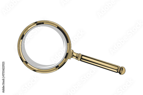 Magnifying glass with golden handle offers a closer look with clear perspective