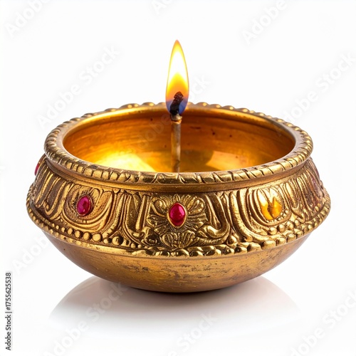 Indian popular festival happy diwali oil lamp or diya on white background