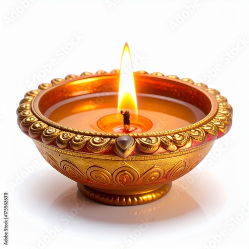 Indian popular festival happy diwali oil lamp or diya on white background