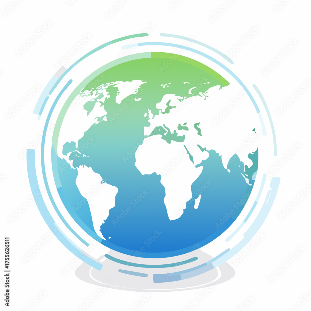 Fototapeta premium Globe illustration with digital rings and world map vector design element