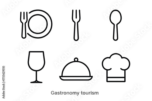 Minimalist culinary icons set featuring cooking and dining tools